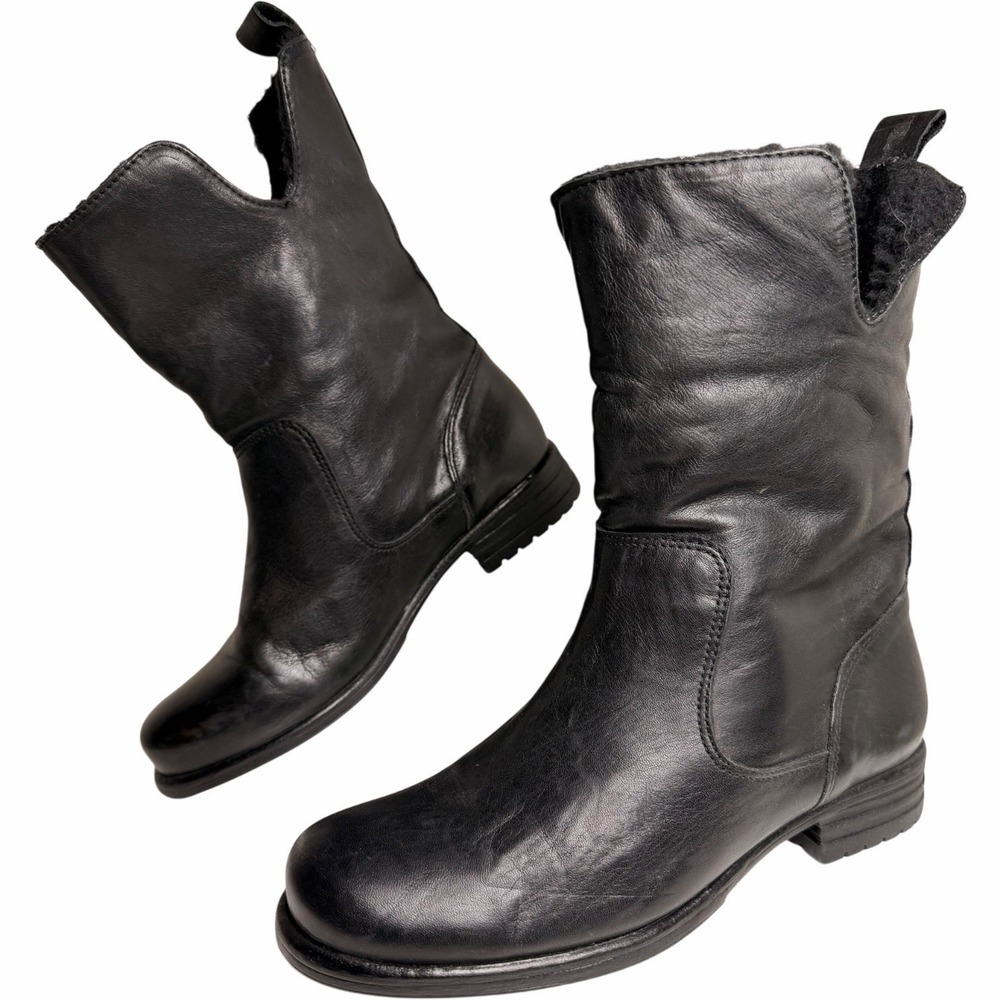 Nobrand‎ Black Leather Wool Lined Ankle Boots EU 37 US 6.5